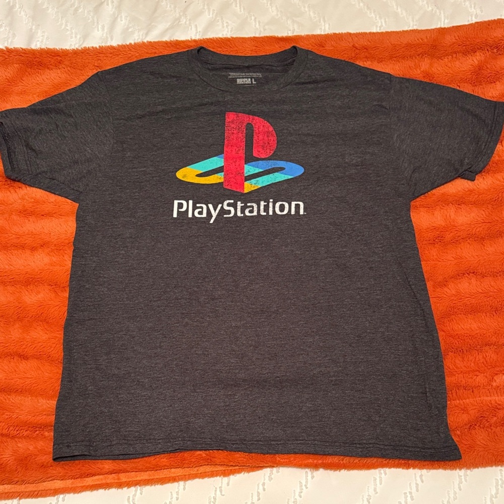 Sony PlayStation Heather Gray Tee with Multicolor Logo